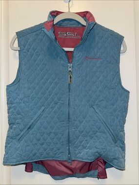 SSL Quilted equestrian Vest in Light Blue with Pink Trim size small